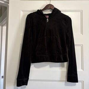 Juicy Couture Black Velour Hoodie with Pink Label